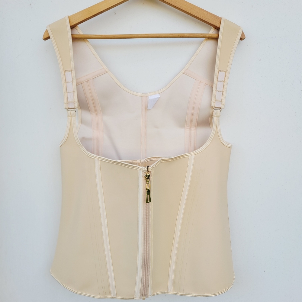 Women double Corset Zipper Vest Body Shaper Cincher Beige XXL NWT *Read*
